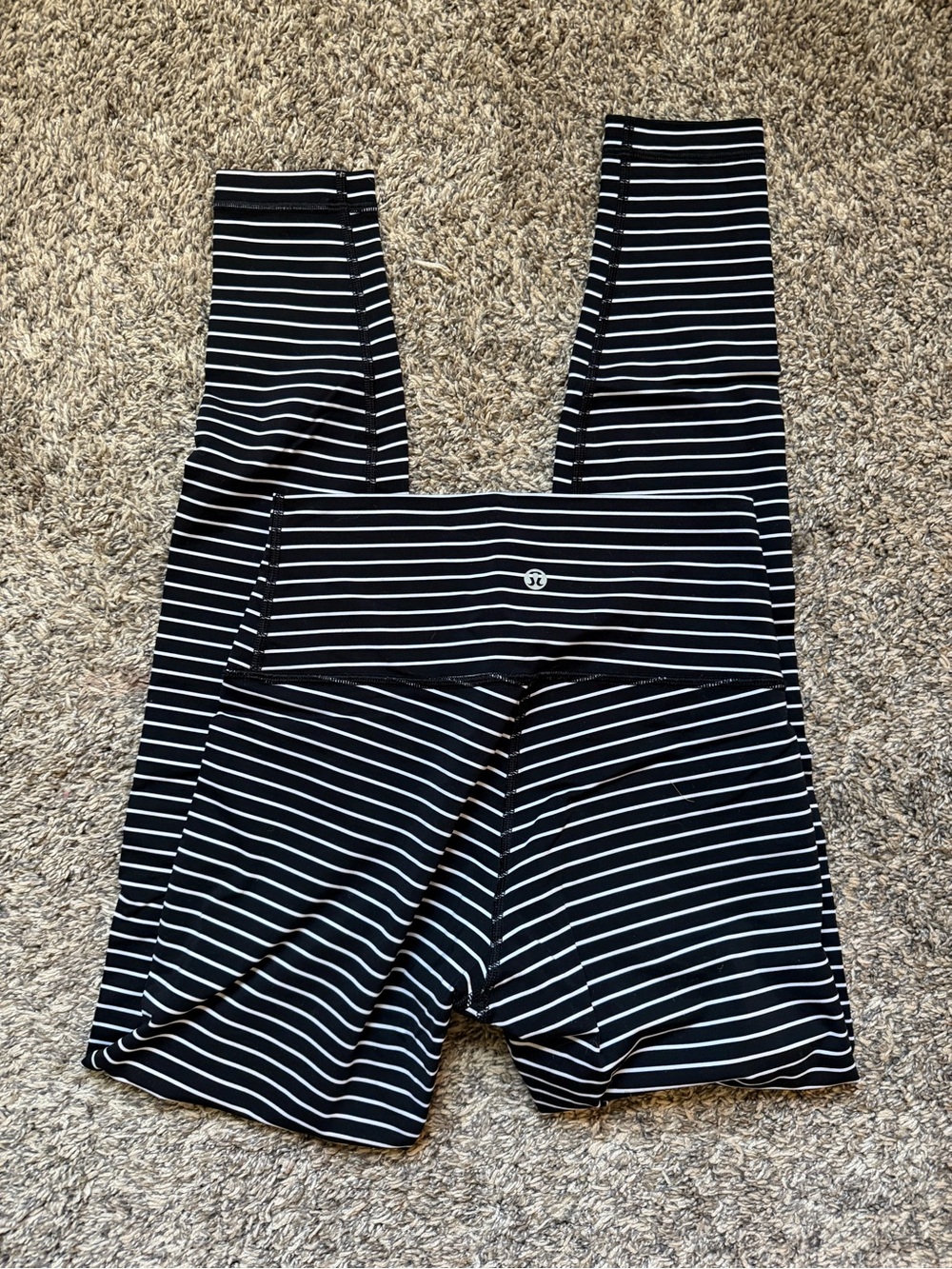Lululemon Black & White Striped High-Rise Leggings